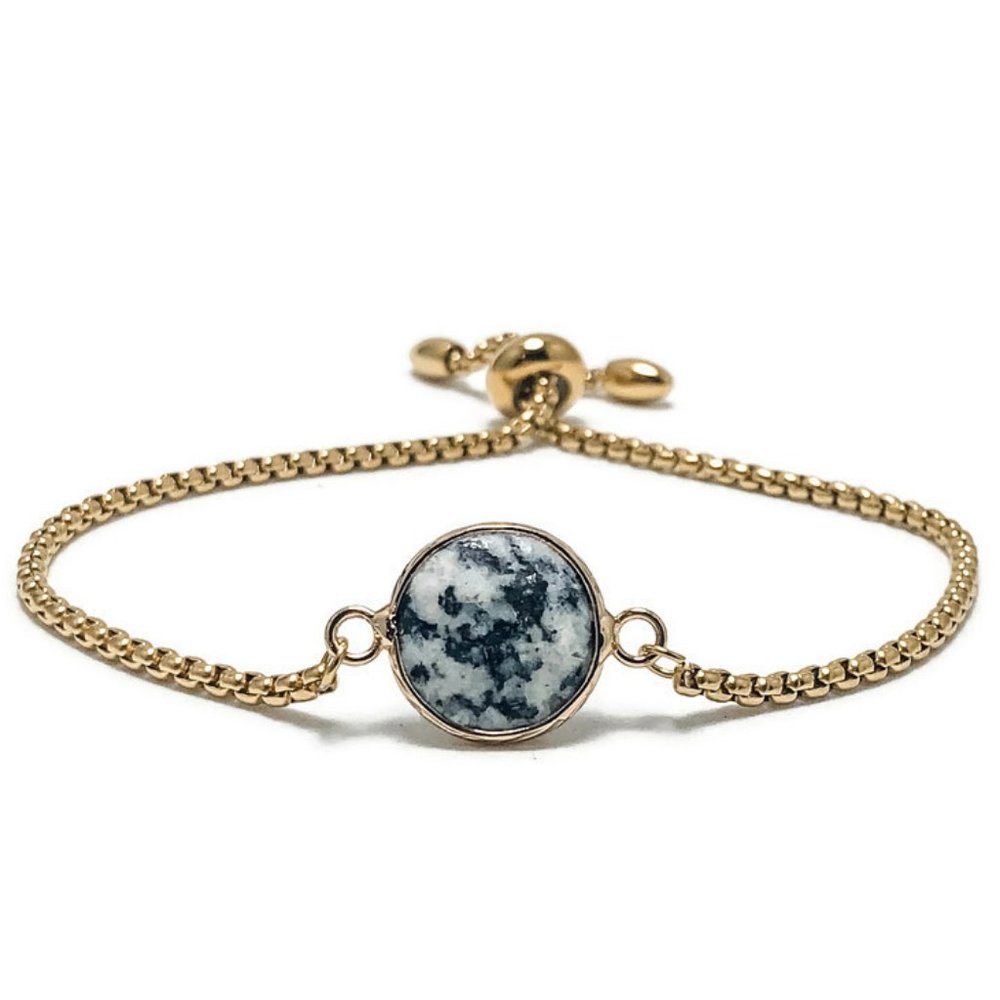 🎉NWT Full Circle Adjustable Slide Bead Box Chain Gold Kiwi Jasper Bracelet